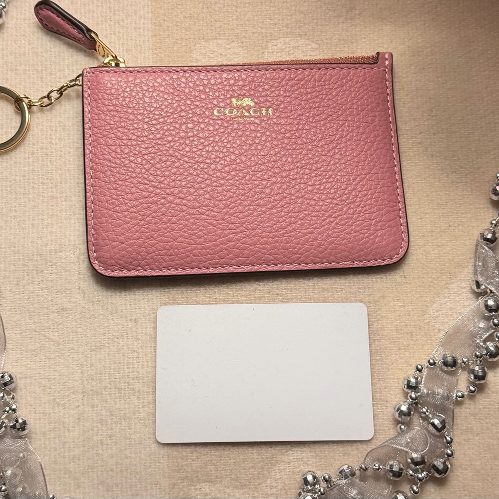 COACH 🌸 Polished Pebble Leather Zip Card Case - Picture 6 of 7